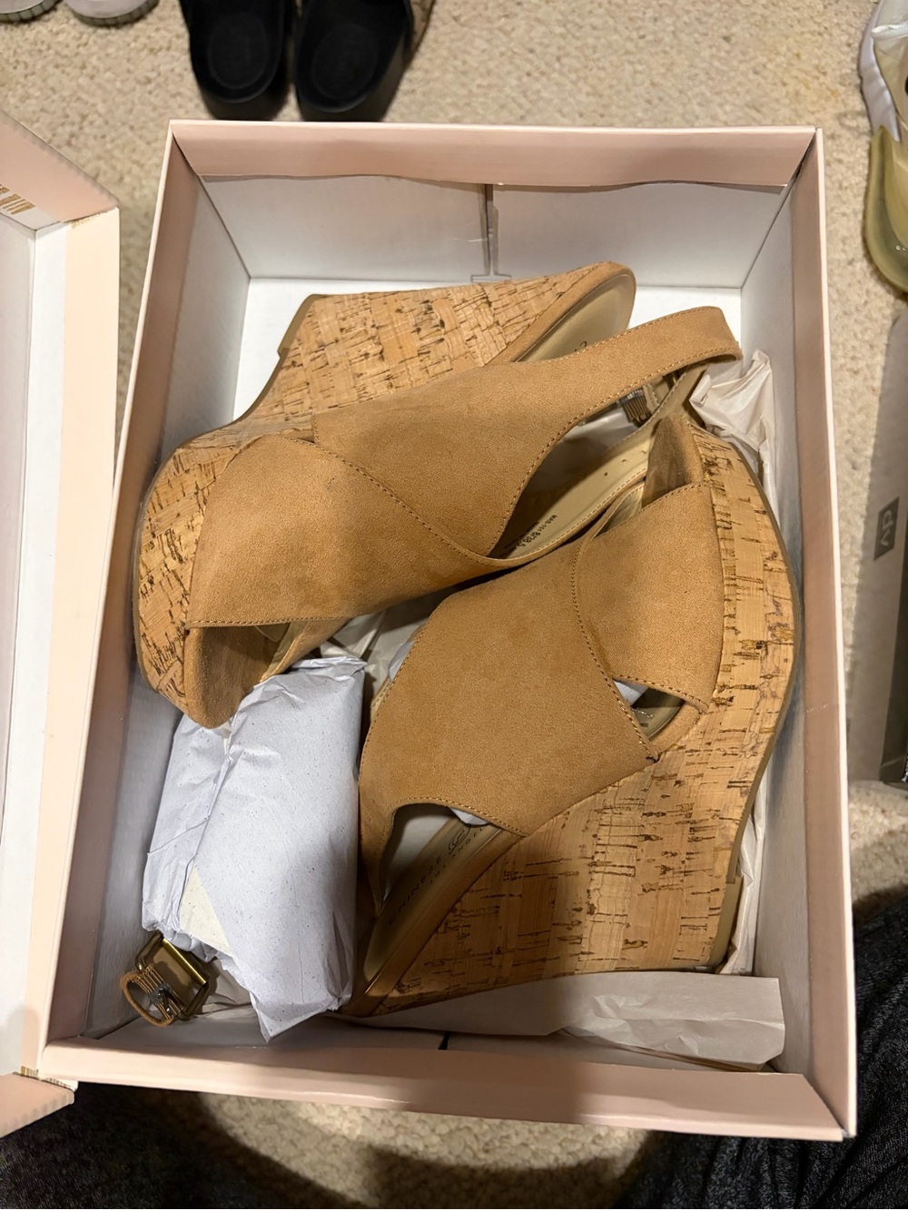 Chinese Laundry Tan Cork Wedge Slingback Sandals